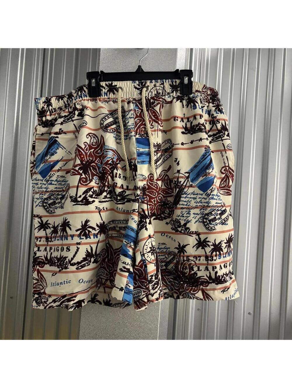 Caribbean Joe Neutral Postage Stamp Tropical Palm Tree Swim Trunk Shorts Beach